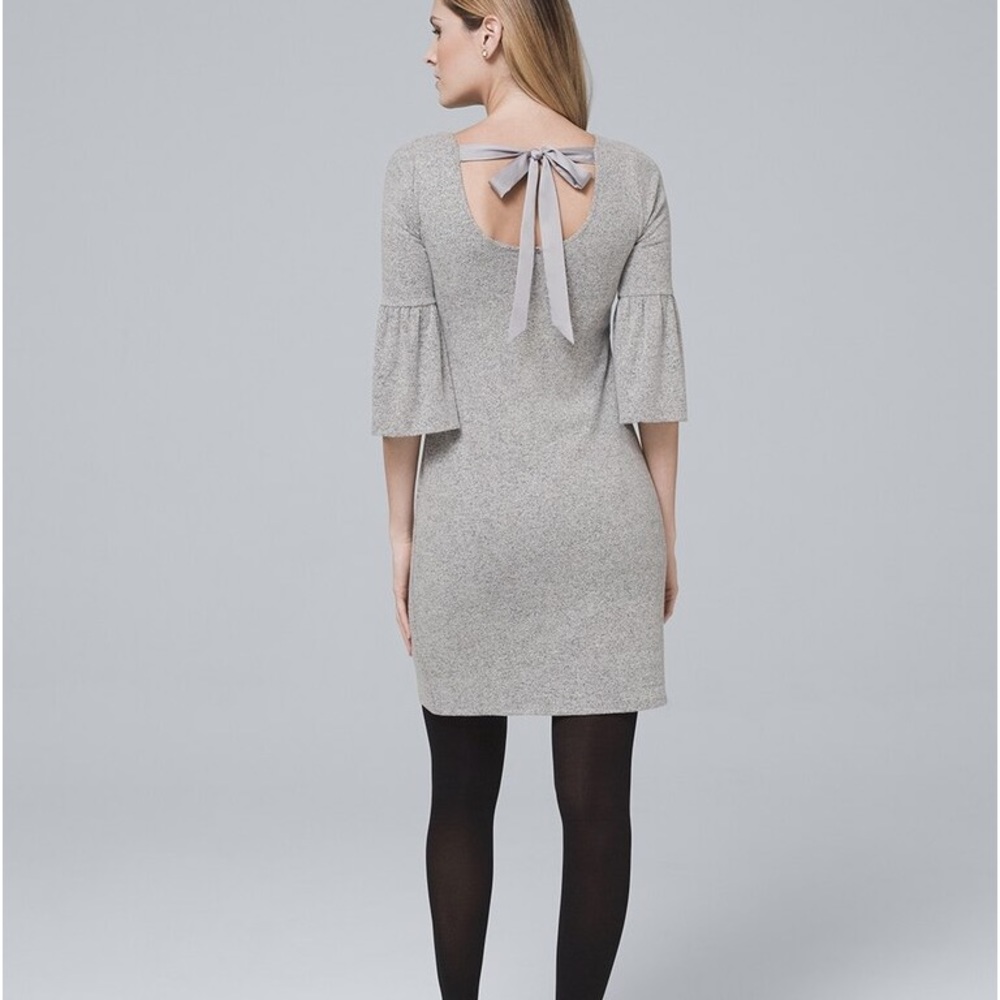 White House Black Market Bow-Back Sweater Knit Shift Dress in Gray Size Large
